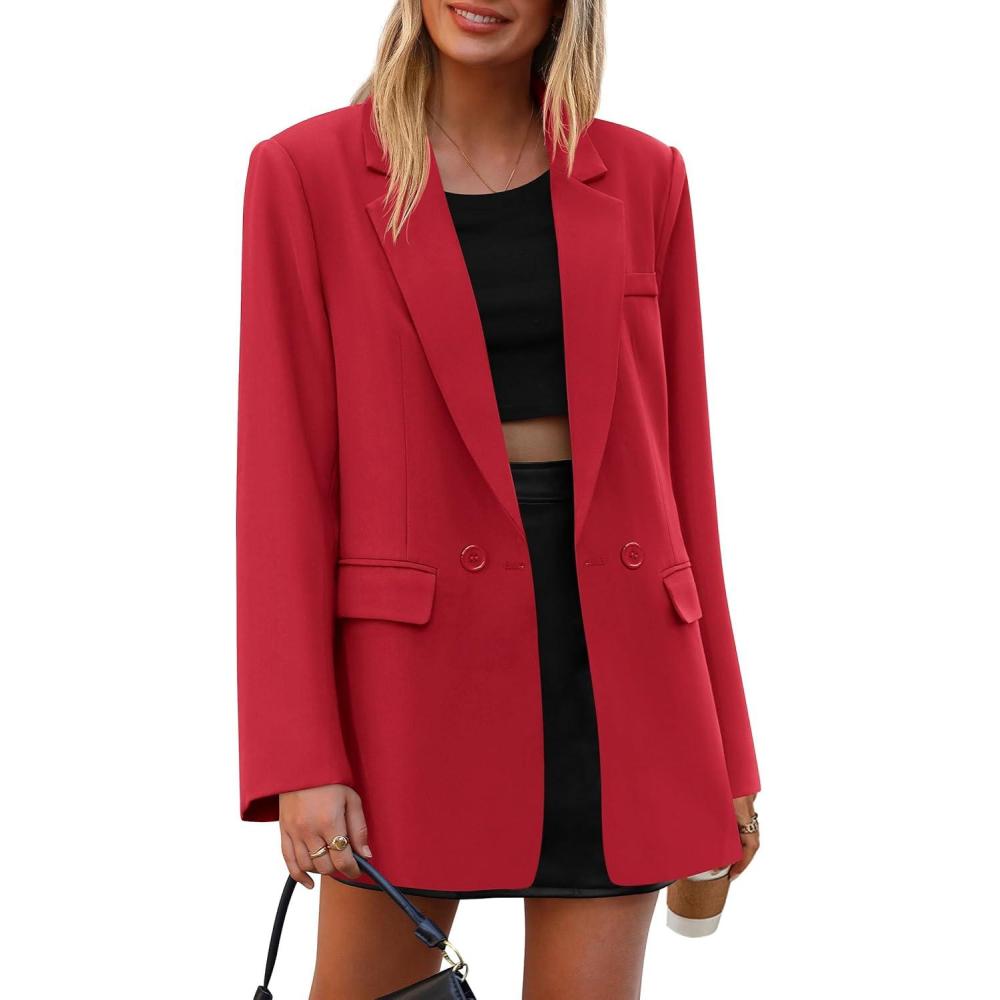imagePRETTYGARDEN Fall 2026 Blazers for Women Business Casual Long Sleeve Lapel Pockets Dressy Suit Jackets Work Office ClothesRed
