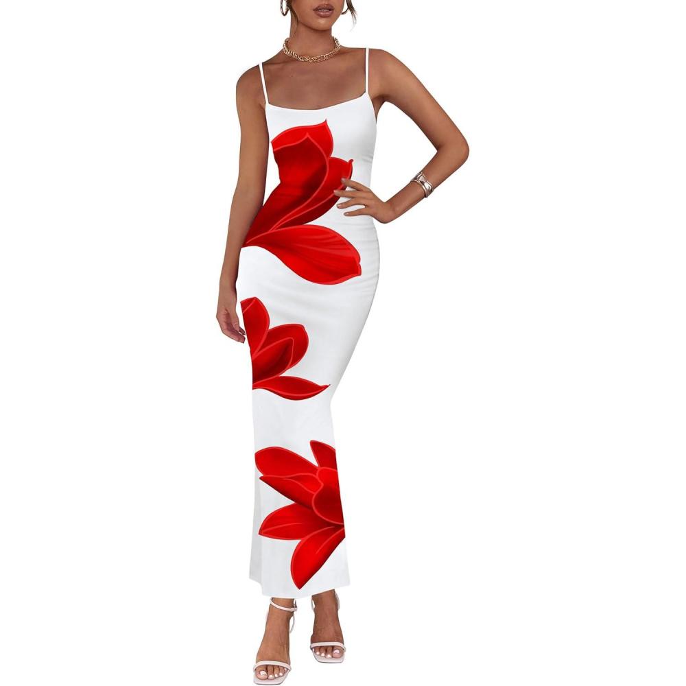 imagePRETTYGARDEN Womens Floral Maxi Dress Summer 2025 Sexy Spaghetti Strap Slip Bodycon Mesh Beach Vacation DressesWhite