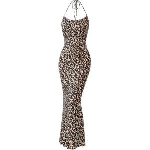 PRETTYGARDEN Maxi Dresses for Women 2025 Summer Halter Leopard Print Backless Sexy Bodycon Cocktail Beach Long Dress(Black Leopard)