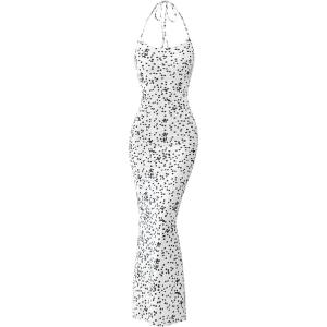 PRETTYGARDEN Maxi Dresses for Women 2025 Summer Halter Leopard Print Backless Sexy Bodycon Cocktail Beach Long Dress(Dot White Black)