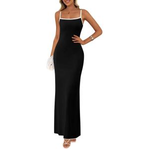 PRETTYGARDEN Spring Dresses for Women 2025 Summer Resort Wear Sexy Bodycon Sundress Spaghetti Strap Vacation Maxi Dress(Black)