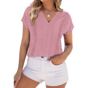 PRETTYGARDEN Spring Tops for Women 2026 Summer Fashion Clothes Dressy Casual Blouses Cap Sleeve V Neck Shirts Work Outfits(Pink)