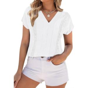PRETTYGARDEN Spring Tops for Women 2026 Summer Fashion Clothes Dressy Casual Blouses Cap Sleeve V Neck Shirts Work Outfits(White)