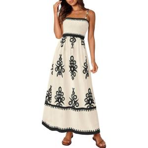 PRETTYGARDEN Summer Dress for Women 2026 Floral Sundress Spaghetti Strap Flowy Beach Vacation Boho Maxi Dresses(Apricot Black Floral)