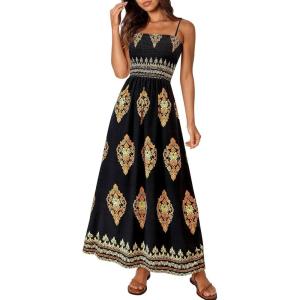 PRETTYGARDEN Summer Dress for Women 2026 Floral Sundress Spaghetti Strap Flowy Beach Vacation Boho Maxi Dresses(Black Floral)