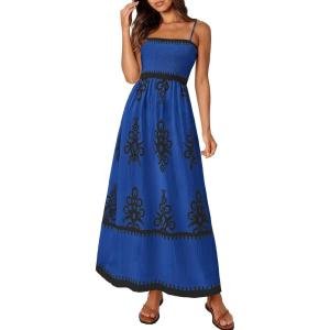PRETTYGARDEN Summer Dress for Women 2026 Floral Sundress Spaghetti Strap Flowy Beach Vacation Boho Maxi Dresses(Blue Black Floral)