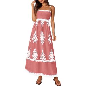 PRETTYGARDEN Summer Dress for Women 2026 Floral Sundress Spaghetti Strap Flowy Beach Vacation Boho Maxi Dresses(Pink White Floral)