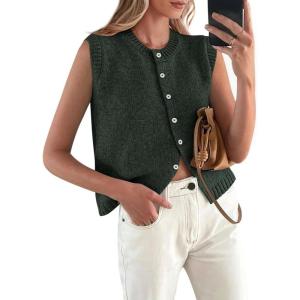PRETTYGARDEN Sweater Vest Tops for Women 2026 Lightweight Summer Cardigan Sleeveless Button Up Knit Casual Spring Clothes(Army Green)