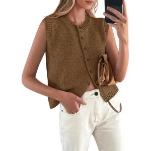 PRETTYGARDEN Sweater Vest Tops for Women 2026 Lightweight Summer Cardigan Sleeveless Button Up Knit Casual Spring Clothes(Coffee)