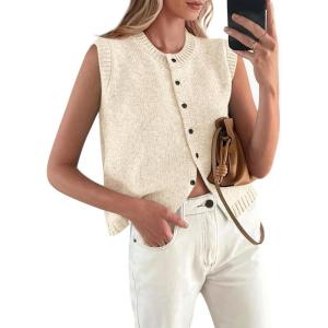 PRETTYGARDEN Sweater Vest Tops for Women 2026 Lightweight Summer Cardigan Sleeveless Button Up Knit Casual Spring Clothes(Yellow Apricot)