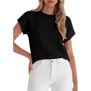 PRETTYGARDEN Women 2026 Spring Sweater Vest Business Casual Tank Top Lightweight Cap Sleeve Knit Shirts Trendy Summer Outfits(Black)