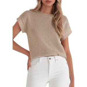 PRETTYGARDEN Women 2026 Spring Sweater Vest Business Casual Tank Top Lightweight Cap Sleeve Knit Shirts Trendy Summer Outfits(Khaki)