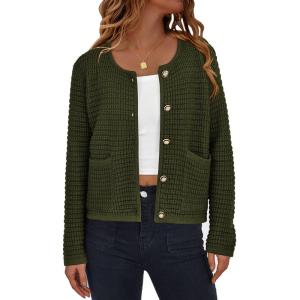 PRETTYGARDEN Women Knit Cardigan Sweaters Fall Fashion Long Sleeve Open Front Button Down Trendy Casual Jacket Winter Clothes(Army Green)