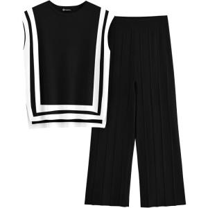 PRETTYGARDEN Women’s 2 Piece Outfits Knit Loungewear High Low Pullover Tops and Wide Leg Pants Casual Sweater Sets Tracksuits