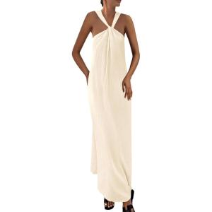 PRETTYGARDEN Womens 2026 Casual Long Summer Dresses Sleeveless Strappy Loose Flowy Beach Vacation Maxi Dress with Pockets(Apricot)