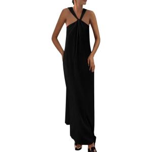 PRETTYGARDEN Womens 2026 Casual Long Summer Dresses Sleeveless Strappy Loose Flowy Beach Vacation Maxi Dress with Pockets(Black)