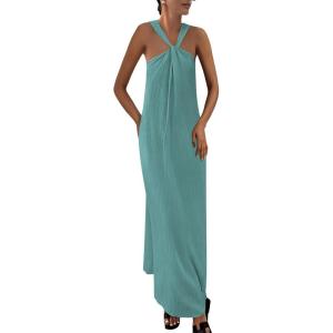 PRETTYGARDEN Womens 2026 Casual Long Summer Dresses Sleeveless Strappy Loose Flowy Beach Vacation Maxi Dress with Pockets(Blue Green)