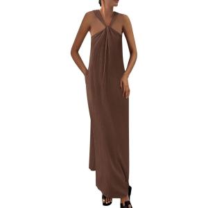 PRETTYGARDEN Womens 2026 Casual Long Summer Dresses Sleeveless Strappy Loose Flowy Beach Vacation Maxi Dress with Pockets(Dark Khaki)