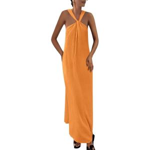 PRETTYGARDEN Womens 2026 Casual Long Summer Dresses Sleeveless Strappy Loose Flowy Beach Vacation Maxi Dress with Pockets(Orange Yellow)