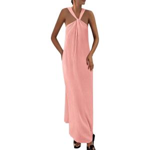 PRETTYGARDEN Womens 2026 Casual Long Summer Dresses Sleeveless Strappy Loose Flowy Beach Vacation Maxi Dress with Pockets(Pink)