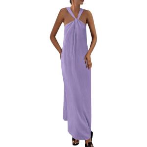 PRETTYGARDEN Womens 2026 Casual Long Summer Dresses Sleeveless Strappy Loose Flowy Beach Vacation Maxi Dress with Pockets(Purple)