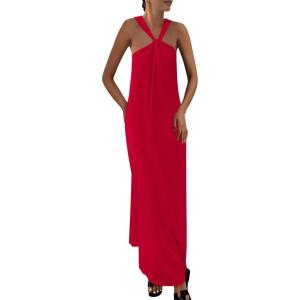 PRETTYGARDEN Womens 2026 Casual Long Summer Dresses Sleeveless Strappy Loose Flowy Beach Vacation Maxi Dress with Pockets(Red)