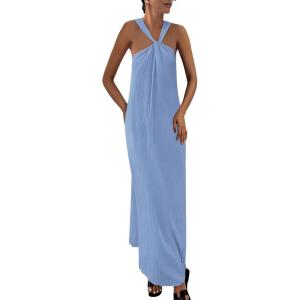 PRETTYGARDEN Womens 2026 Casual Long Summer Dresses Sleeveless Strappy Loose Flowy Beach Vacation Maxi Dress with Pockets(Sky Blue)