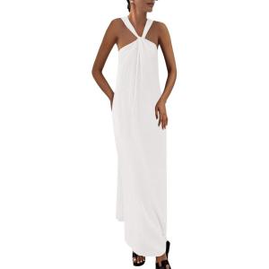 PRETTYGARDEN Womens 2026 Casual Long Summer Dresses Sleeveless Strappy Loose Flowy Beach Vacation Maxi Dress with Pockets(White)