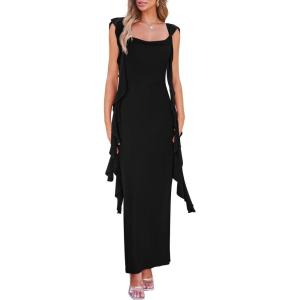 PRETTYGARDEN Women’s 2026 Summer Wedding Guest Dress Sleeveless Ruffle Formal Cocktail Party Maxi Bodycon Dresses(Black)