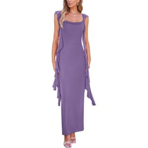 PRETTYGARDEN Women’s 2026 Summer Wedding Guest Dress Sleeveless Ruffle Formal Cocktail Party Maxi Bodycon Dresses(Dusty Violet)