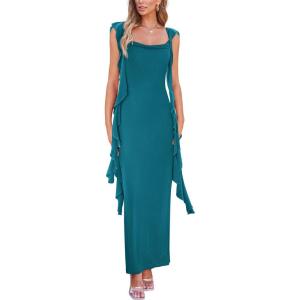PRETTYGARDEN Women’s 2026 Summer Wedding Guest Dress Sleeveless Ruffle Formal Cocktail Party Maxi Bodycon Dresses(Lake Blue)