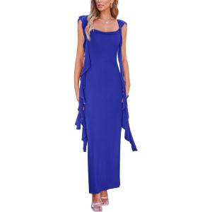 PRETTYGARDEN Women’s 2026 Summer Wedding Guest Dress Sleeveless Ruffle Formal Cocktail Party Maxi Bodycon Dresses(Royal Blue)