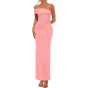 PRETTYGARDEN Women’s 2026 Wedding Guest Cocktail Dresses One Off The Shoulder Ruched Bodycon Formal Maxi Party Summer Outfits(Pink)