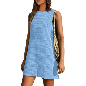 PRETTYGARDEN Women’s Crochet Coverups 2025 Summer Resort Swimwear Bathing Suit Knit Cover Up Dress Beach Vacation Clothes(Light Blue)