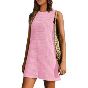 PRETTYGARDEN Women’s Crochet Coverups 2025 Summer Resort Swimwear Bathing Suit Knit Cover Up Dress Beach Vacation Clothes(Pink)