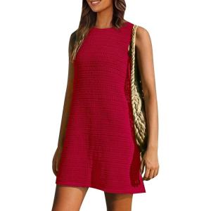 PRETTYGARDEN Women’s Crochet Coverups 2025 Summer Resort Swimwear Bathing Suit Knit Cover Up Dress Beach Vacation Clothes(Red)