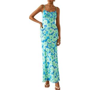 PRETTYGARDEN Women’s Floral Bodycon Maxi Dress Summer Beach Sundress Sleeveless Spaghetti Strap Wedding Guest Dress(Light Green Daisy)