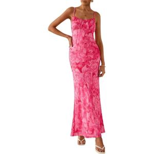 PRETTYGARDEN Women’s Floral Bodycon Maxi Dress Summer Beach Sundress Sleeveless Spaghetti Strap Wedding Guest Dress(Pink Floral)