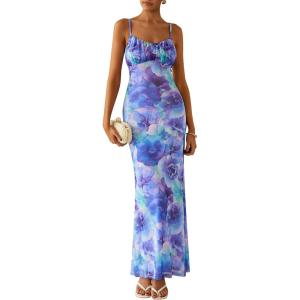 PRETTYGARDEN Women’s Floral Bodycon Maxi Dress Summer Beach Sundress Sleeveless Spaghetti Strap Wedding Guest Dress(Purple Orchid)
