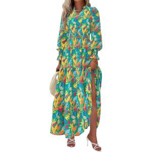 PRETTYGARDEN Women’s Floral Maxi Dress 2026 Fall Long Sleeve V Neck A Line Long Flowy Spring Party Boho Dresses(Floral Green)