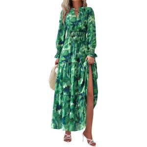 PRETTYGARDEN Women’s Floral Maxi Dress 2026 Fall Long Sleeve V Neck A Line Long Flowy Spring Party Boho Dresses(Green)