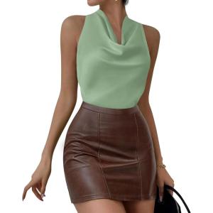PRETTYGARDEN Women’s Halter Going Out Tops Summer 2026 Cowl Neck Open Back Cami Sleeveless Tank Top Spring Vacation Outfits(Light Green)