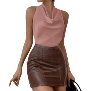 PRETTYGARDEN Women’s Halter Going Out Tops Summer 2026 Cowl Neck Open Back Cami Sleeveless Tank Top Spring Vacation Outfits(Pink)