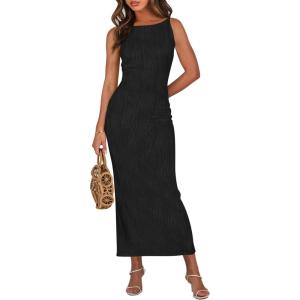 PRETTYGARDEN Womens Maxi Dress 2025 Summer Spaghetti Wedding Guest Long Resort Wear Casual Bodycon Sun Dresses(Black)