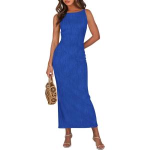 PRETTYGARDEN Womens Maxi Dress 2025 Summer Spaghetti Wedding Guest Long Resort Wear Casual Bodycon Sun Dresses(Blue)
