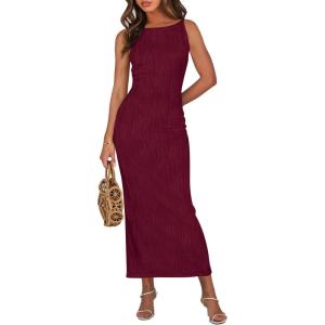 PRETTYGARDEN Womens Maxi Dress 2025 Summer Spaghetti Wedding Guest Long Resort Wear Casual Bodycon Sun Dresses(Wine Red)