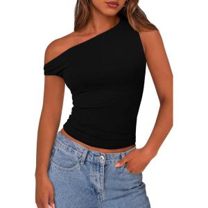 PRETTYGARDEN Women’s Off The Shoulder Tops 2026 Summer Crop Top Trendy Casual Spring Fitted Cute Going Out Tshirts Shirts(Black)