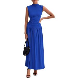 PRETTYGARDEN Womens Skirt Sets 2025 Summer Ruched Tank Tops Ruffle Maxi Skirts Wedding Guest Matching 2 Piece Outfits(Royal Blue)