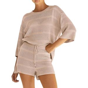 PRETTYGARDEN Women’s Summer 2 Piece Cover up Knit Swimsuit Short Sleeve Tops Shorts Sets Bathing Suit Beach Outfits(Beige Apricot)