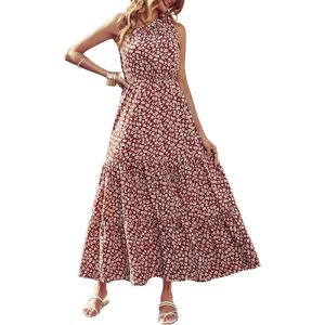 PRETTYGARDEN Women’s Summer Floral One Shoulder Maxi Dress Knot Ruffle Boho Beach Vacation Wedding Guest Long Sun Dresses(Wine Red)